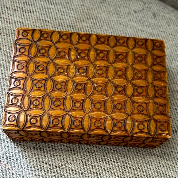 Handmade Other - Vintage wood micro mosaic trinket box retro decor boho real wood geometric
